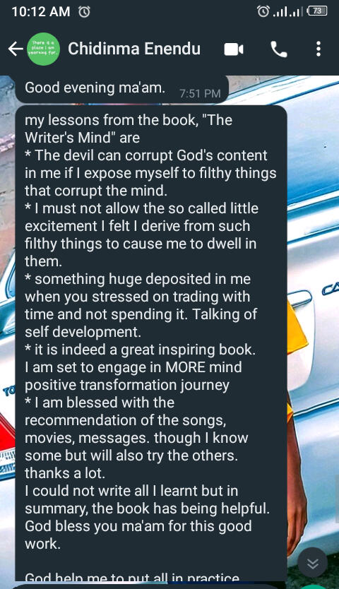 Testimonial Of 'The Writer's Mind' By Chidinma Enendu