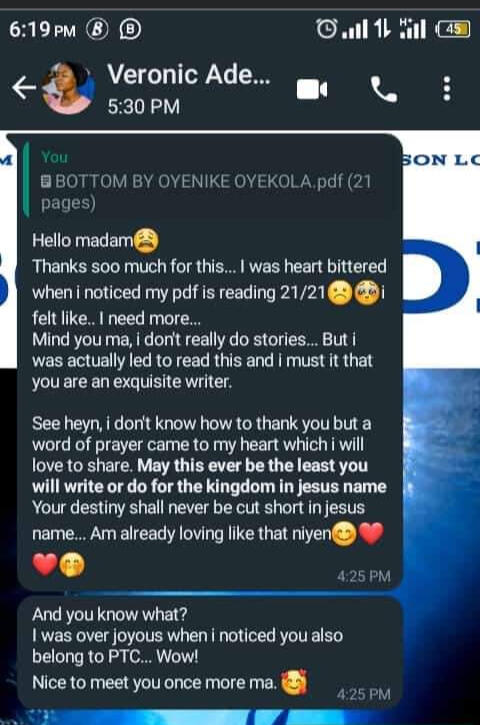Testimonial Of 'Bottom' By Veronic Adeola Owolabi